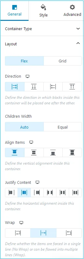 Spectra-Layout-General-WebsiteGo Billedet viser Spectra Container block Layout hos WebsiteGo