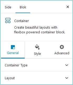 Spectra-container-tabs-websiteGo Billedet viser Spectra Container-block General Tabs på WebsiteGo