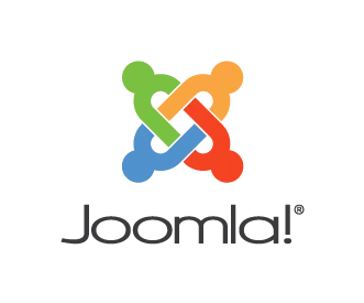 Billedet viser Joomla logoet i fire farver. Linket peger til joomla.com